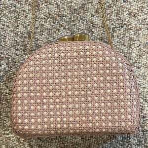 Rafe Pink Woven Cane Clutch